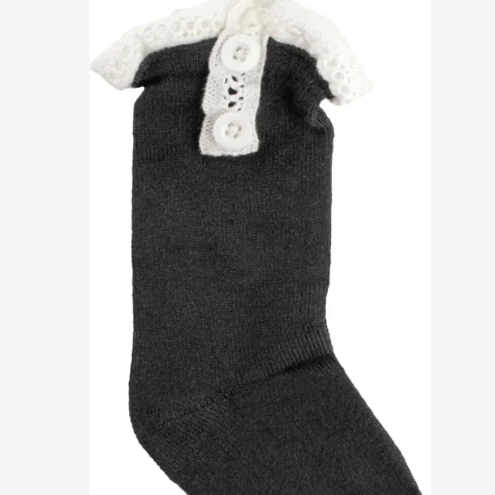 Baby Deer Ivory Pink Black Boot Socks Lace Buttons Bundle of 3 Medium